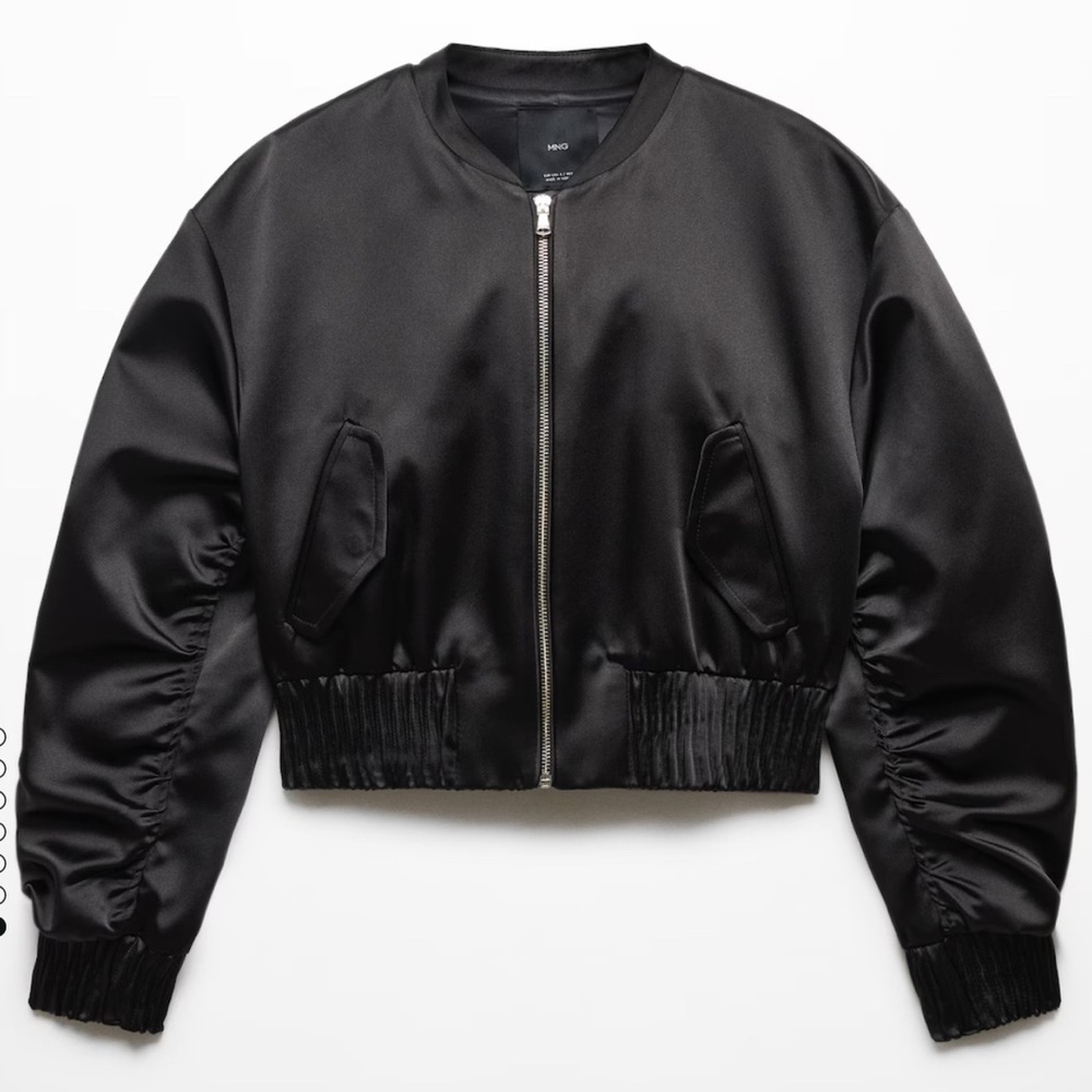 MANGO Crop Satin bomber jacket black Size M